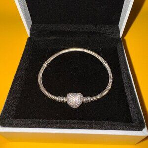 Pandora Sterling Silver Clear CZ Pave Heart Bracelet 590727CZ